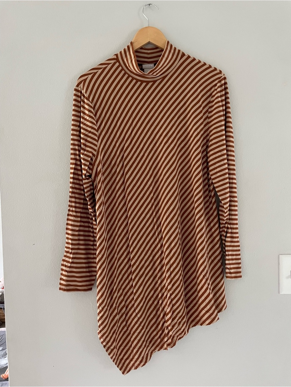 Chico's Striped Mock Neck Tunic in Brown and Tan
